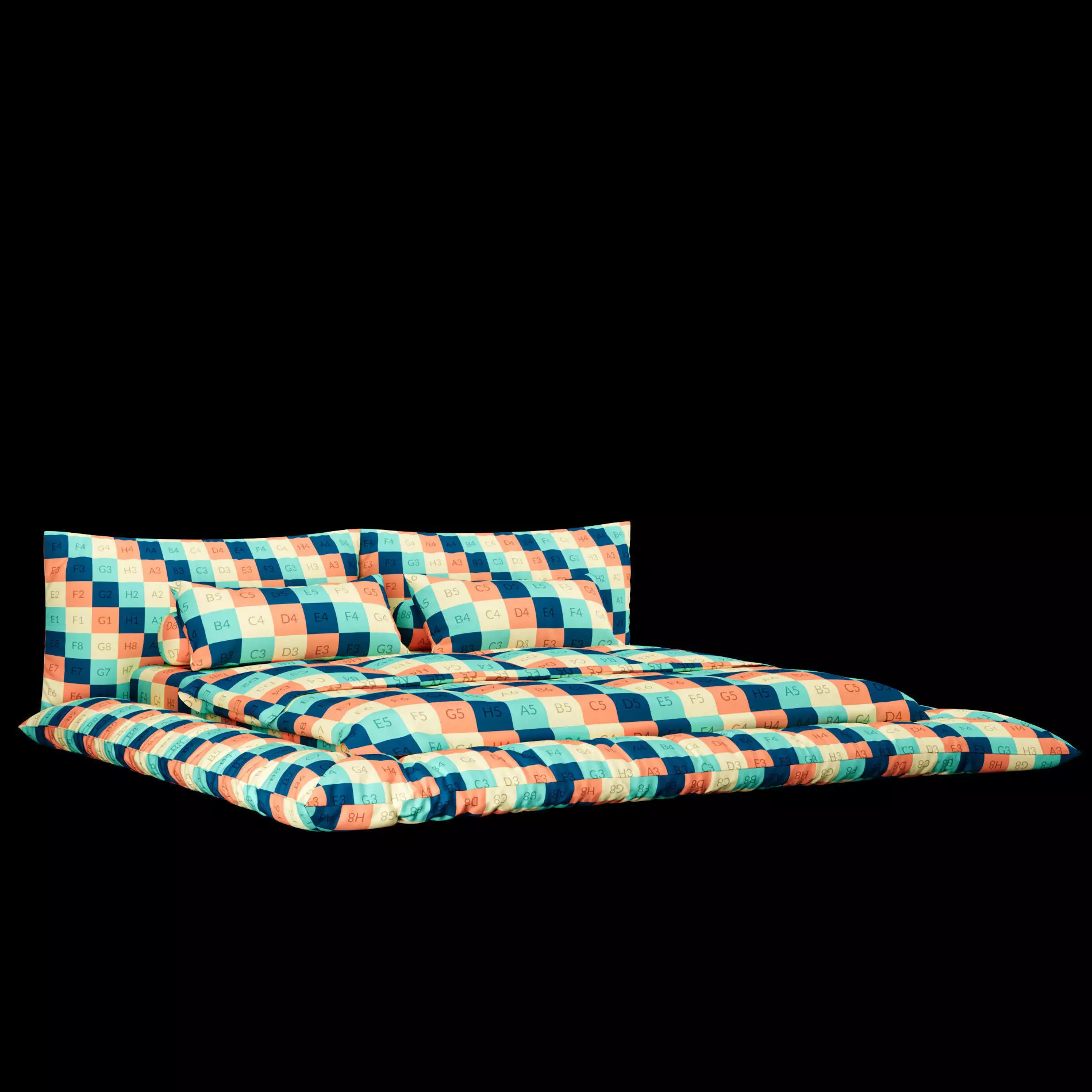 Bed with pillows and blanket 031 3D model_1