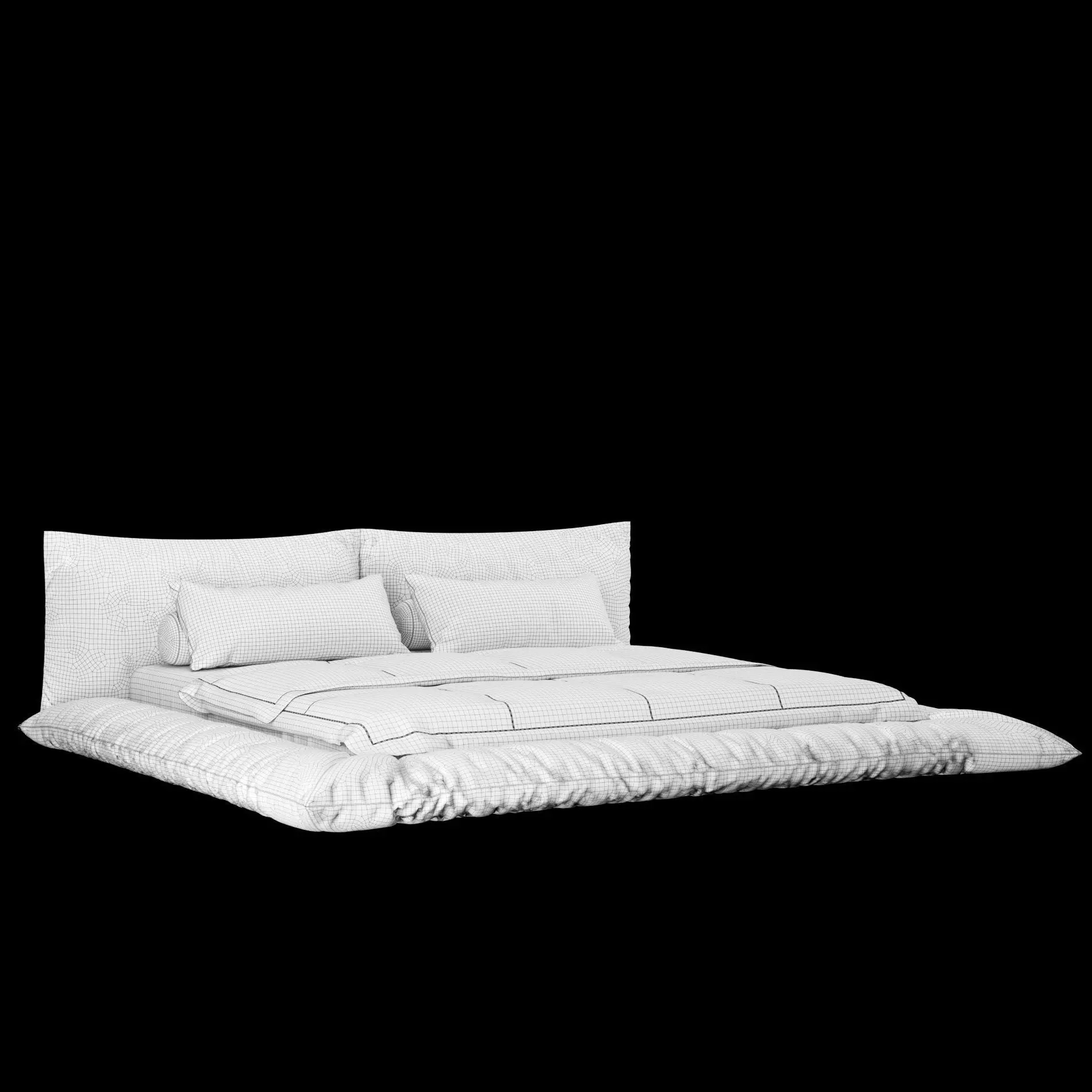 Bed with pillows and blanket 031 3D model_2