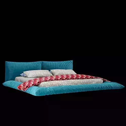 Modern Fabric Upholstered Double Bed with Bedding Set 32