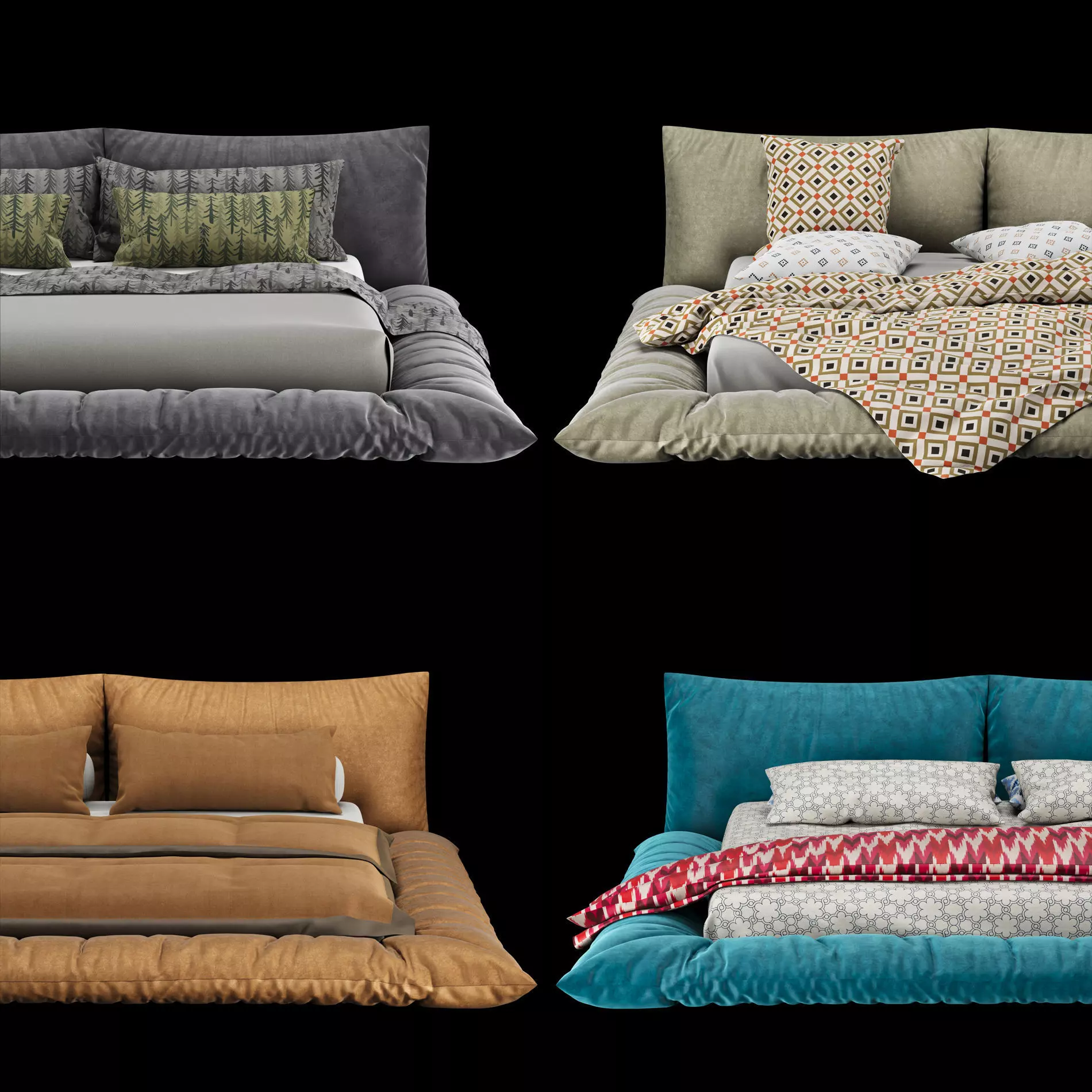 Bed with pillows and blanket set8 3D Model Collection_0