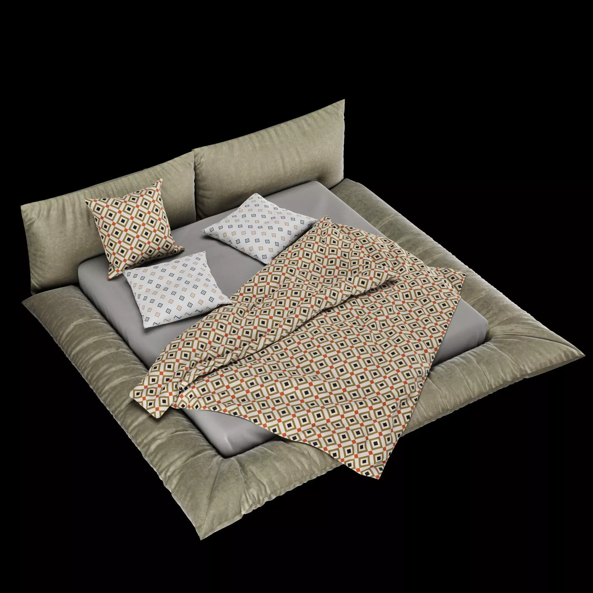 Bed with pillows and blanket set8 3D Model Collection_7