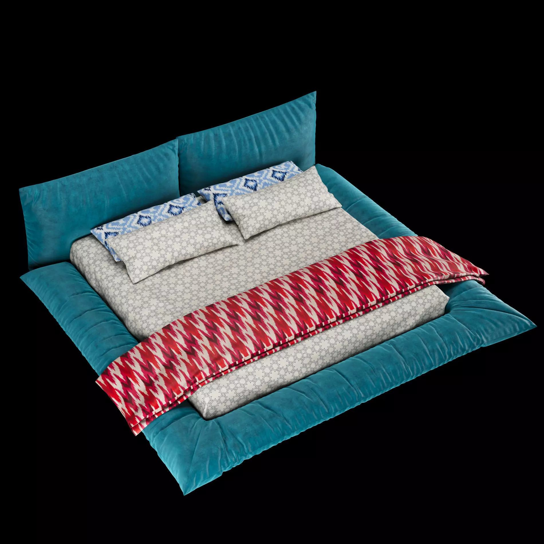 Bed with pillows and blanket set8 3D Model Collection_9