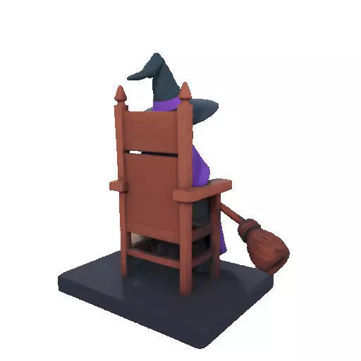 2875Witch with Broom Raven Skull Color Full Body Figurine 3D print model_23