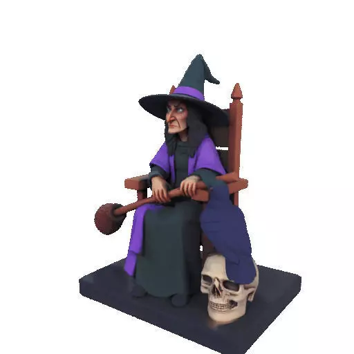 2875Witch with Broom Raven Skull Color Full Body Figurine 3D print model_38