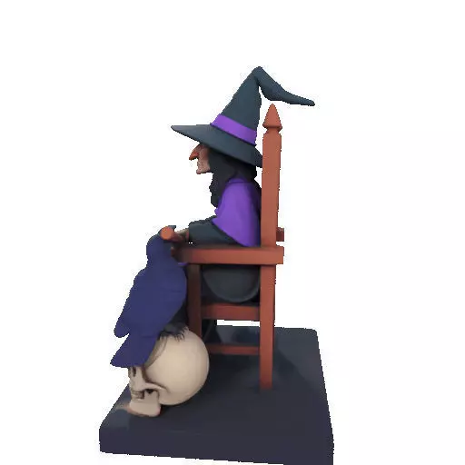 2875Witch with Broom Raven Skull Color Full Body Figurine 3D print model_33