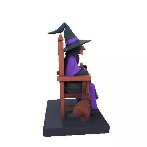 2875Witch with Broom Raven Skull Color Full Body Figurine 3D print model_19