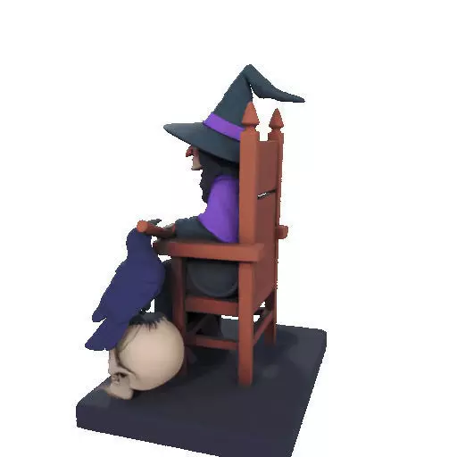 2875Witch with Broom Raven Skull Color Full Body Figurine 3D print model_32