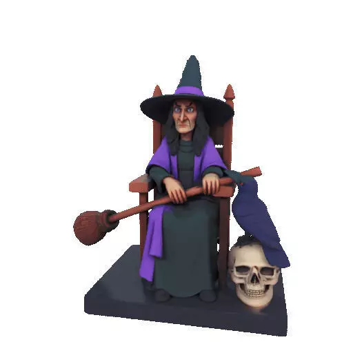 2875Witch with Broom Raven Skull Color Full Body Figurine 3D print model_40
