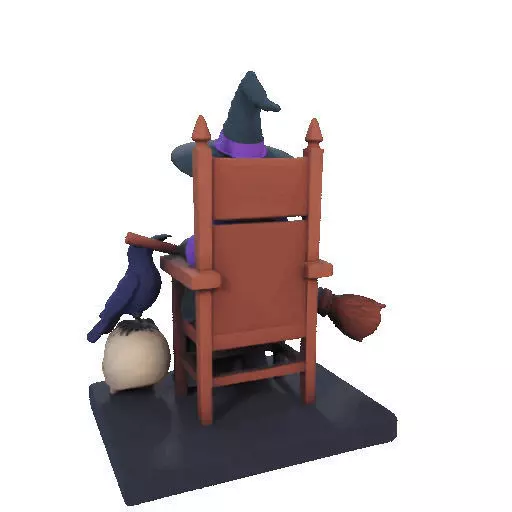 2875Witch with Broom Raven Skull Color Full Body Figurine 3D print model_28