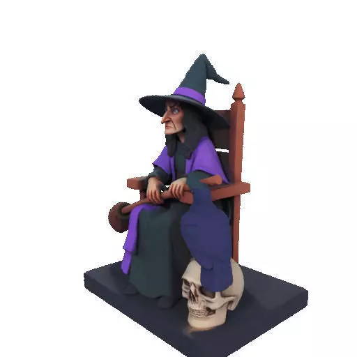 2875Witch with Broom Raven Skull Color Full Body Figurine 3D print model_37
