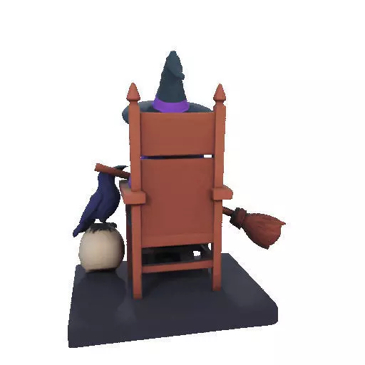 2875Witch with Broom Raven Skull Color Full Body Figurine 3D print model_27