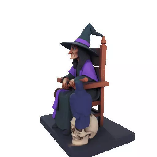 2875Witch with Broom Raven Skull Color Full Body Figurine 3D print model_36