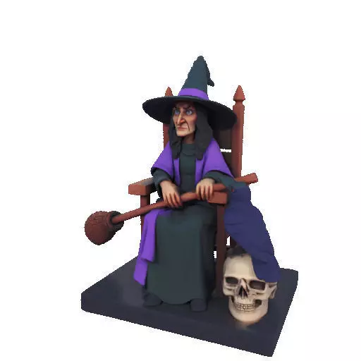 2875Witch with Broom Raven Skull Color Full Body Figurine 3D print model_39
