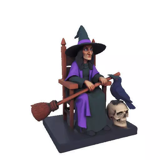 2875Witch with Broom Raven Skull Color Full Body Figurine 3D print model_13
