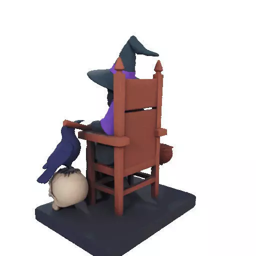 2875Witch with Broom Raven Skull Color Full Body Figurine 3D print model_30