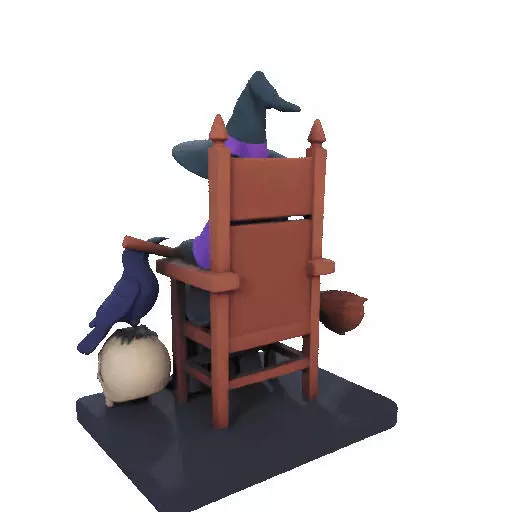 2875Witch with Broom Raven Skull Color Full Body Figurine 3D print model_29