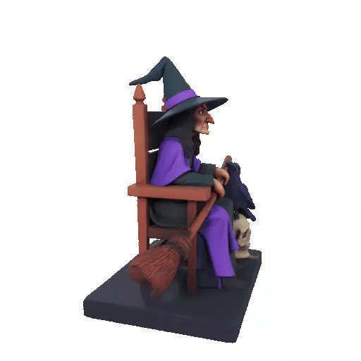 2875Witch with Broom Raven Skull Color Full Body Figurine 3D print model_17