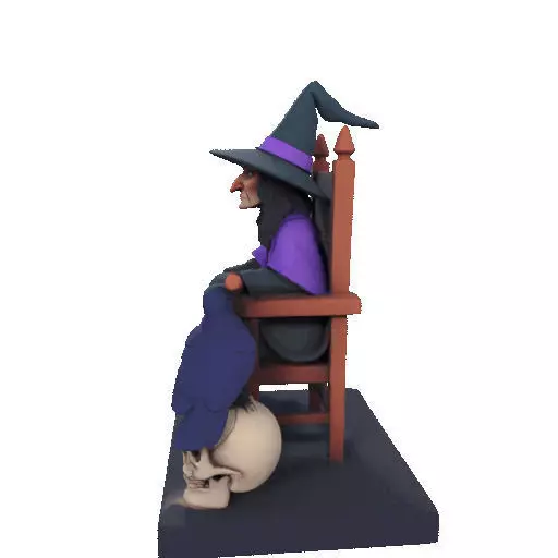 2875Witch with Broom Raven Skull Color Full Body Figurine 3D print model_34
