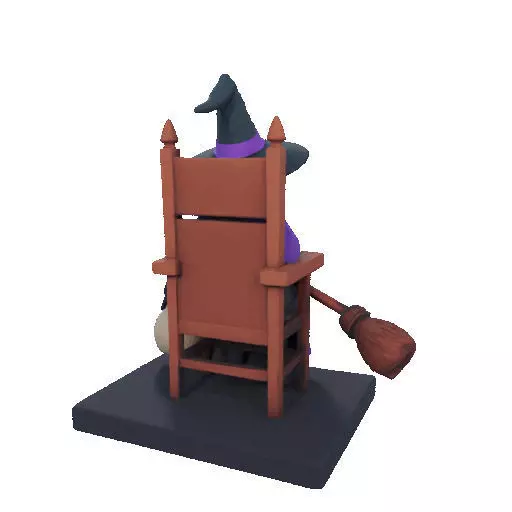 2875Witch with Broom Raven Skull Color Full Body Figurine 3D print model_24