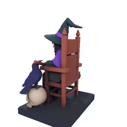 2875Witch with Broom Raven Skull Color Full Body Figurine 3D print model_31