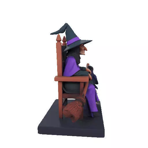 2875Witch with Broom Raven Skull Color Full Body Figurine 3D print model_18