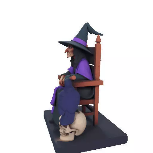 2875Witch with Broom Raven Skull Color Full Body Figurine 3D print model_35