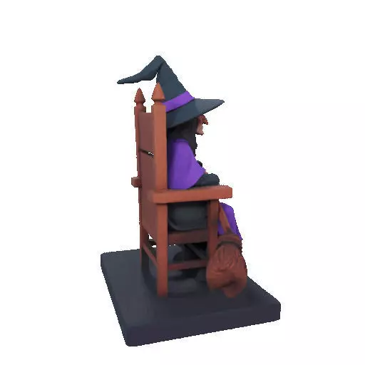 2875Witch with Broom Raven Skull Color Full Body Figurine 3D print model_20