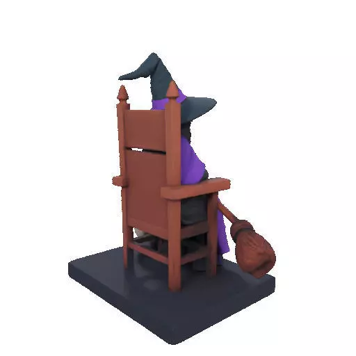 2875Witch with Broom Raven Skull Color Full Body Figurine 3D print model_22