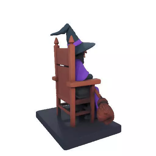 2875Witch with Broom Raven Skull Color Full Body Figurine 3D print model_21