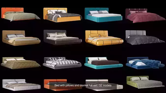 Bed with pillows and blanket full set