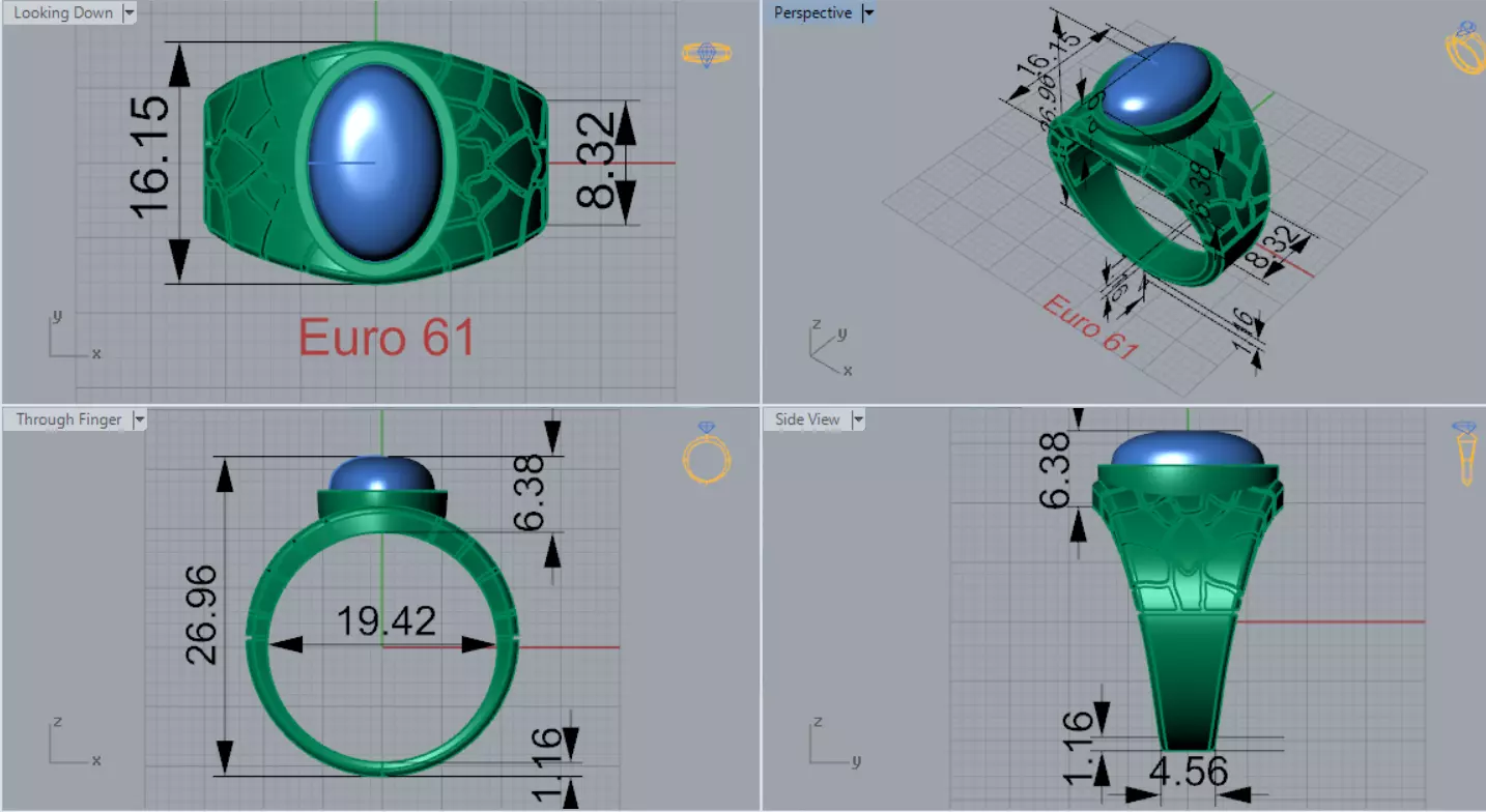 The Oval Cabochon Mens STL 3D Ring Collection _136