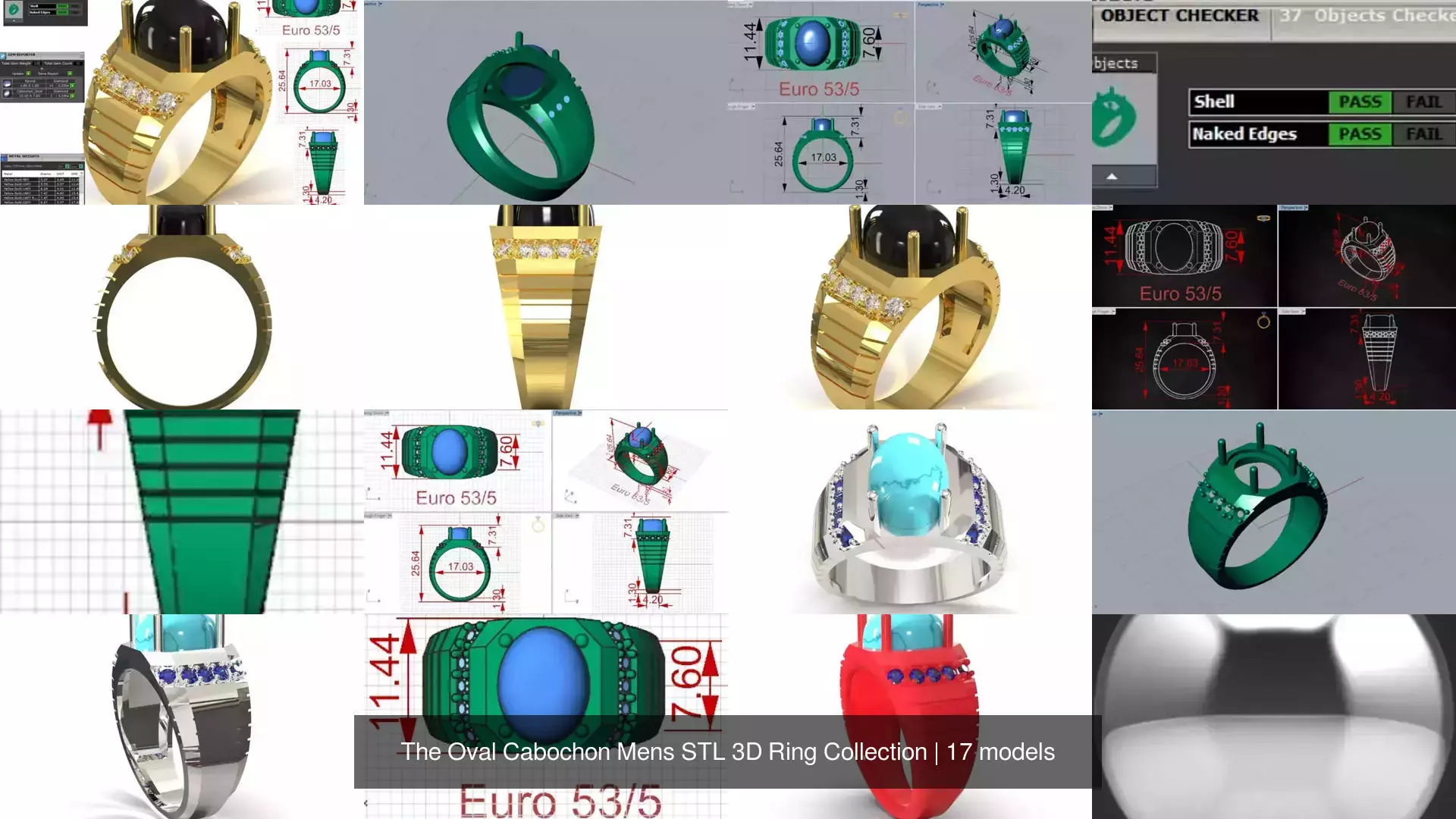 The Oval Cabochon Mens STL 3D Ring Collection _2