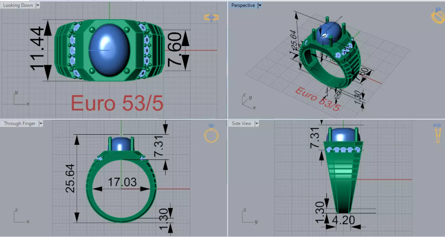 The Oval Cabochon Mens STL 3D Ring Collection _150