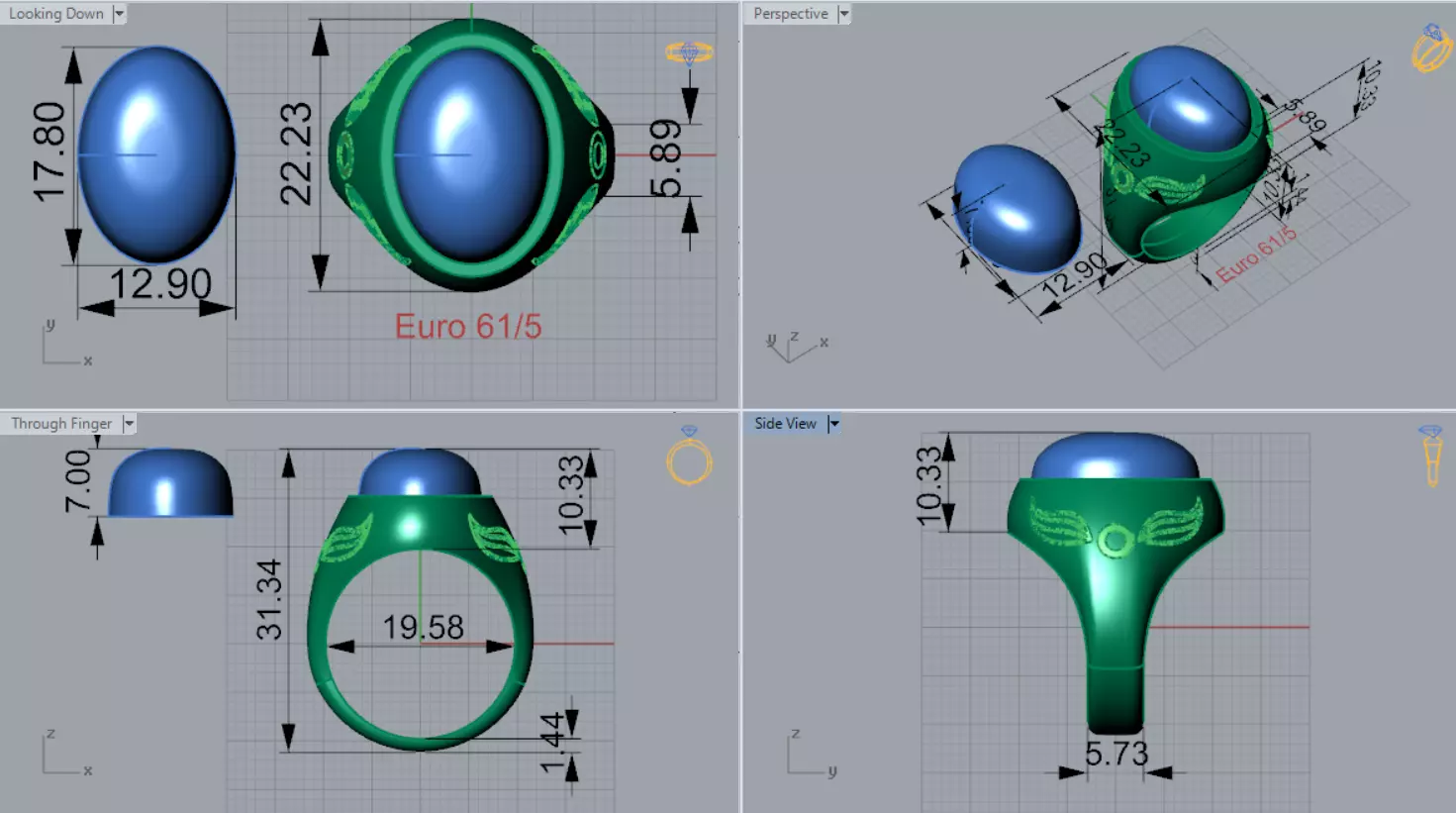 The Oval Cabochon Mens STL 3D Ring Collection _86