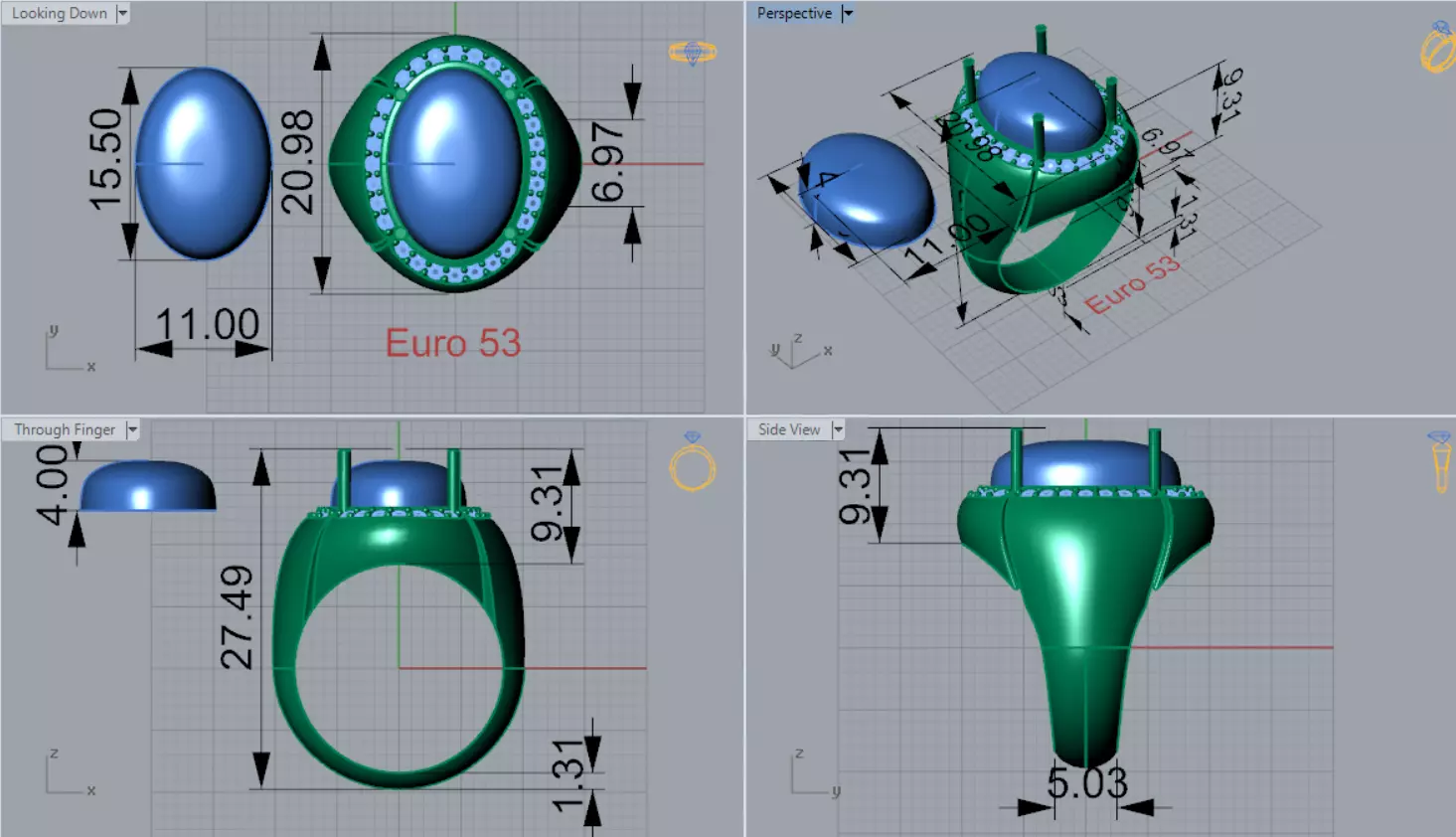 The Oval Cabochon Mens STL 3D Ring Collection _78
