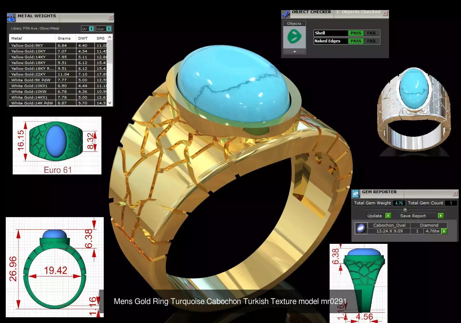 The Oval Cabochon Mens STL 3D Ring Collection _29