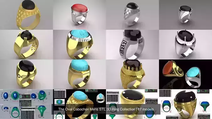 The Oval Cabochon Mens STL 3D Ring Collection