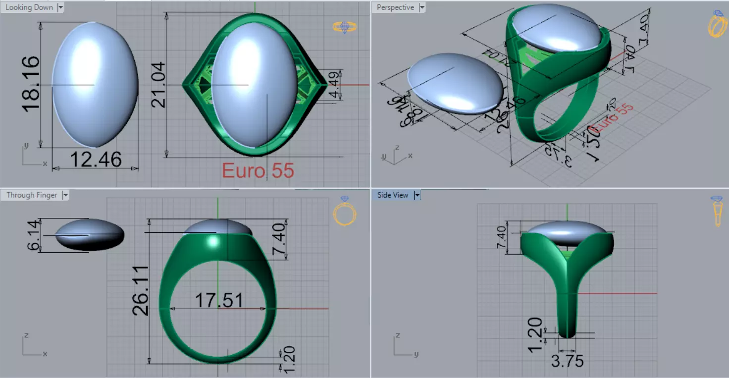 The Oval Cabochon Mens STL 3D Ring Collection _127