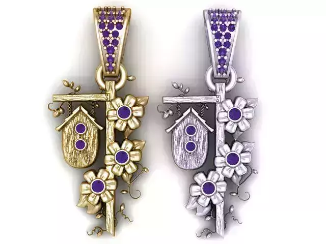 Birdhouse Floral Pendant 3D Printable Model