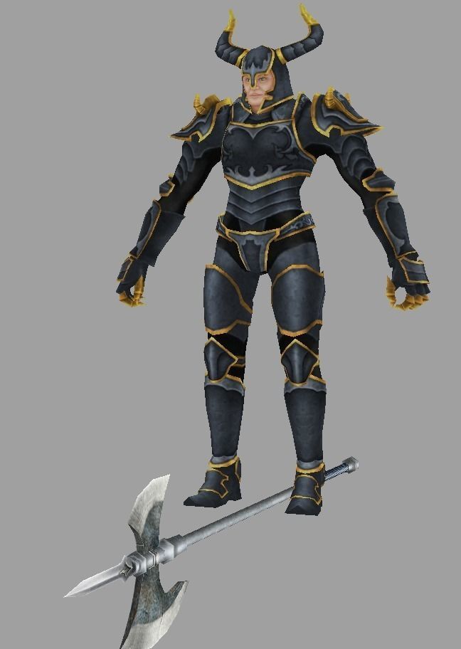 Combatant armored knight with golden horns Low-poly 3D model_3
