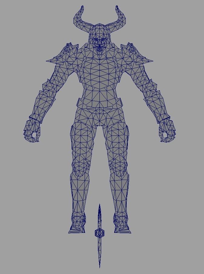 Combatant armored knight with golden horns Low-poly 3D model_4