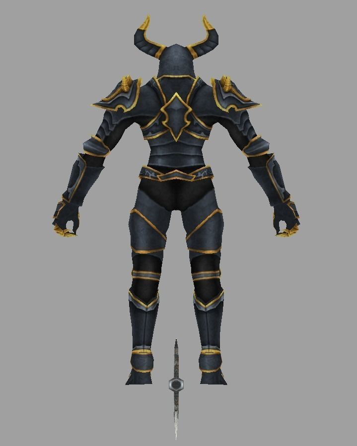 Combatant armored knight with golden horns Low-poly 3D model_1