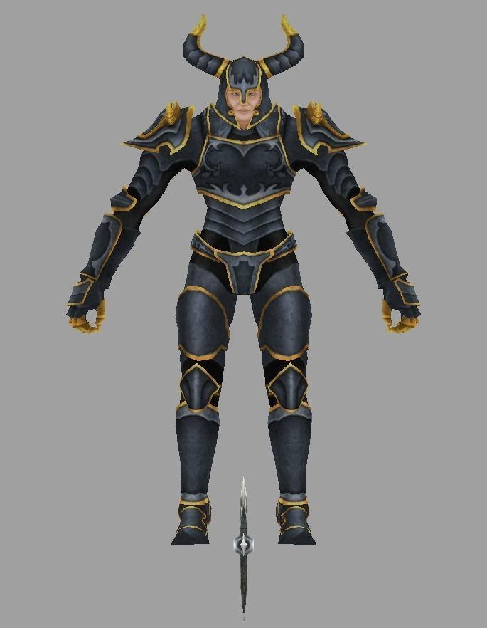Combatant armored knight with golden horns Low-poly 3D model_0