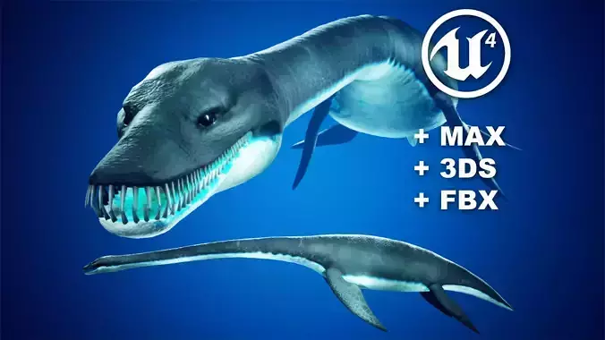 Plesiosaur Elasmosaurus - with UE4 Support Low-poly 3D model