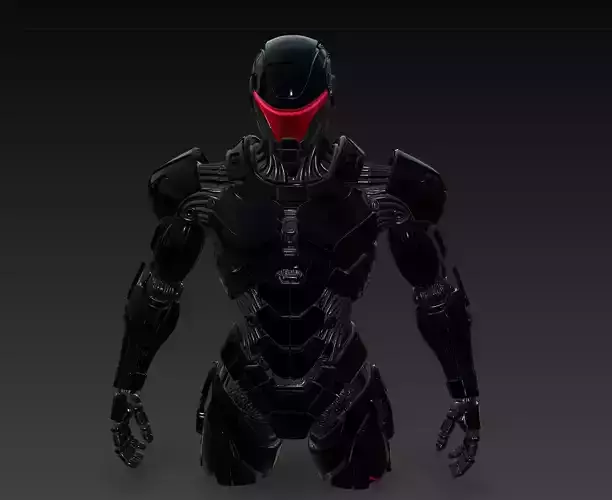 Night Sentinel - Futuristic Black Mech Bust 3D Model