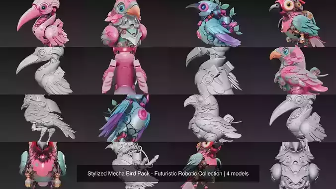 Stylized Mecha Bird Pack - Futuristic Robotic Collection