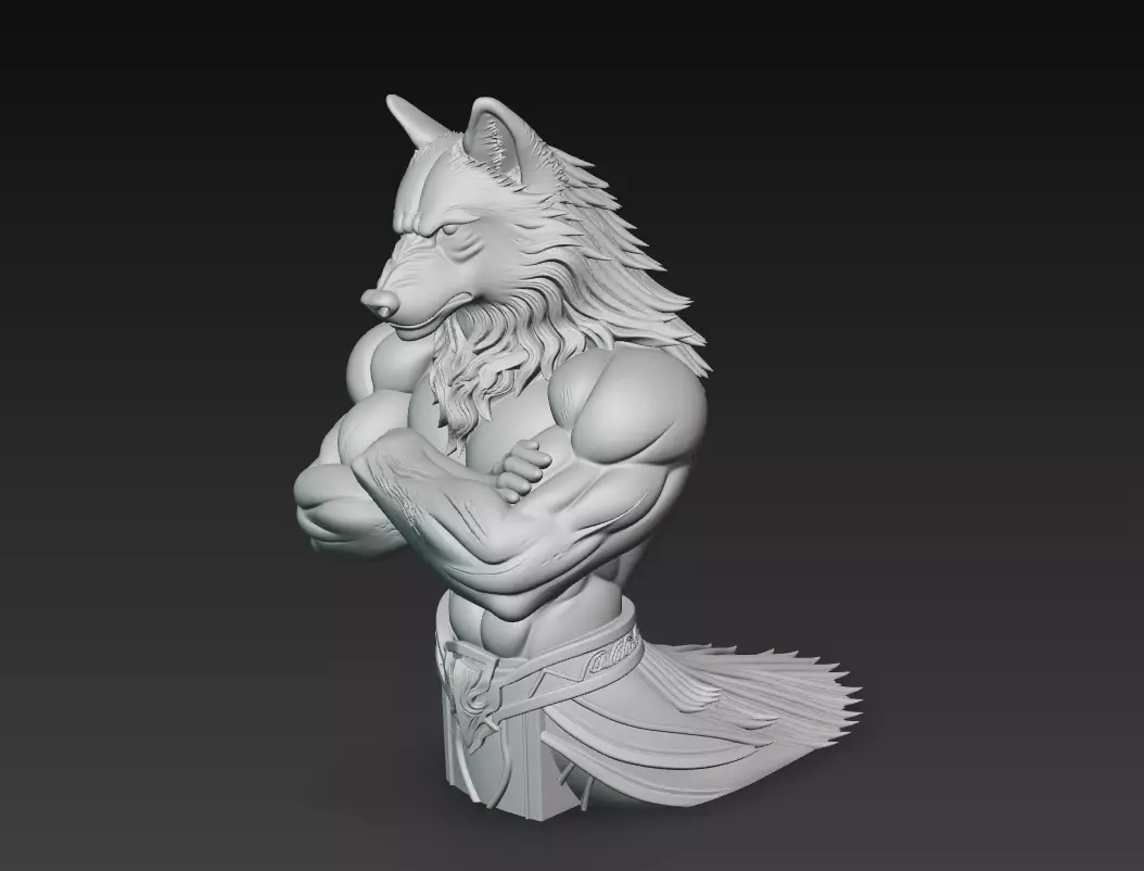 Alpha Wolf Warrior-  Mythic Beastman Sculpture 3D Model 3D print model_5