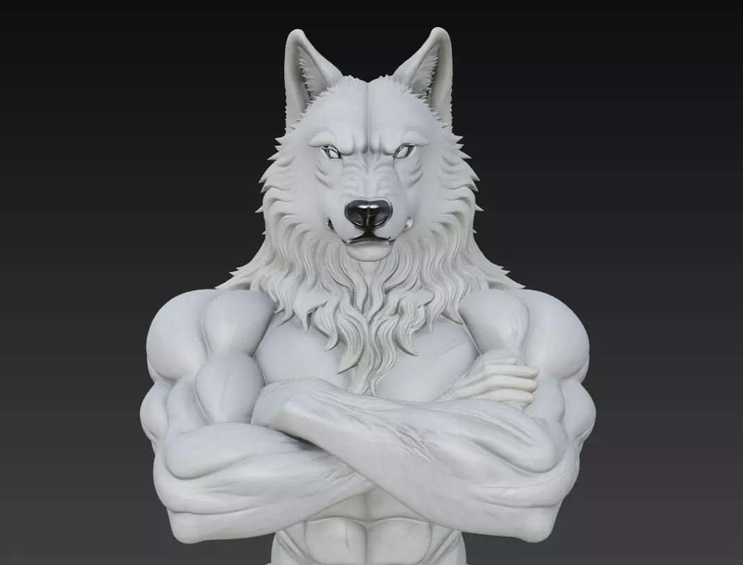 Alpha Wolf Warrior-  Mythic Beastman Sculpture 3D Model 3D print model_2