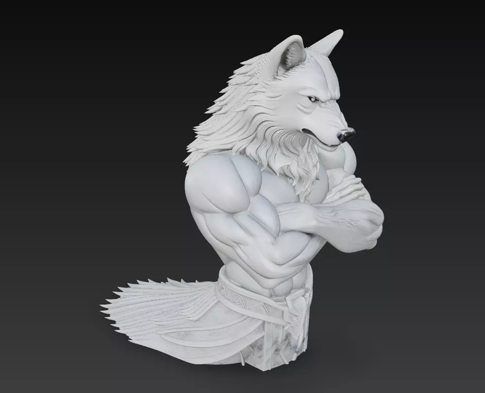 Alpha Wolf Warrior-  Mythic Beastman Sculpture 3D Model 3D print model_6