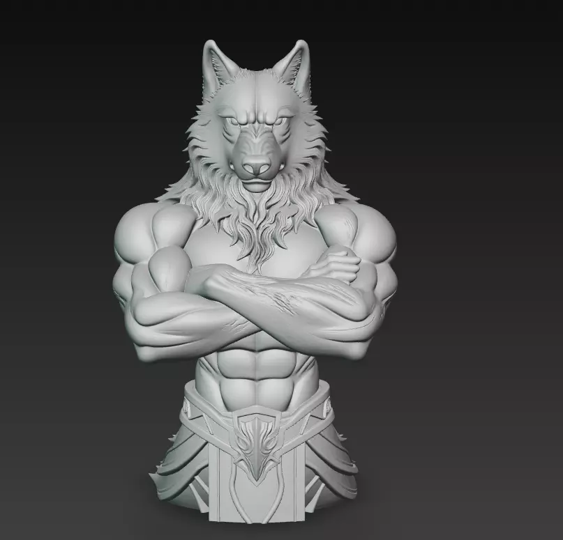 Alpha Wolf Warrior-  Mythic Beastman Sculpture 3D Model 3D print model_1